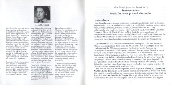 Meg Sheppard / alcides lanza : Transmutations - Music For Voice, Piano & Electronics (New Music From The Americas, 3) (CD, Album)