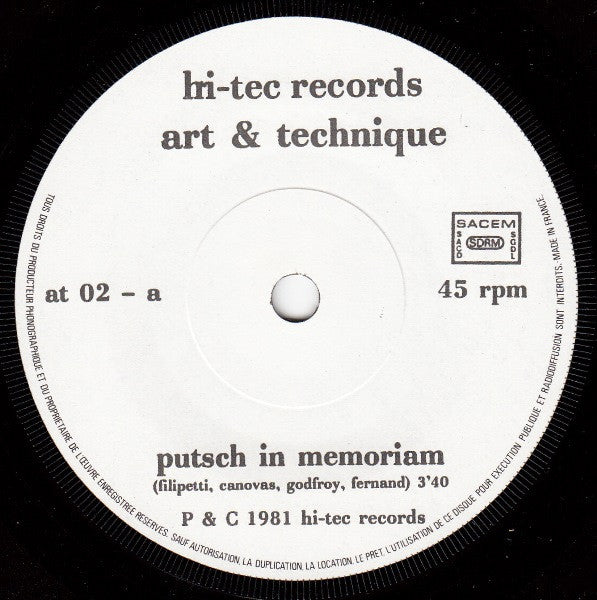Art & Technique : Putsch In Memoriam (7")