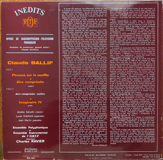 Claude Ballif : Phrases Sur Le Souffle / Airs Comprimés / Imaginaire IV (LP, Album)