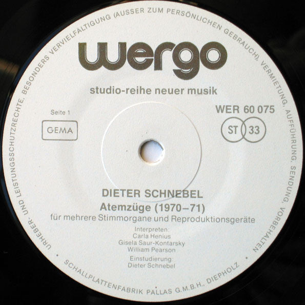 Dieter Schnebel : Atemzüge / Choralvorspiele I/II (LP)