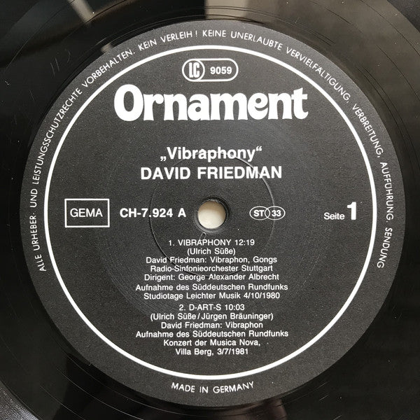 David Friedman / Bernd Konrad : Vibraphony / Saxomanie (LP)