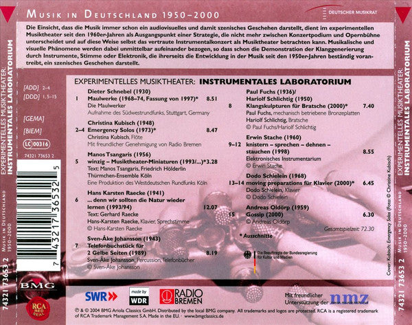 Dieter Schnebel | Christina Kubisch | Hans-Karsten Raecke | Sven-Åke Johansson | Paul Fuchs / Hariolf Schlichtig | Erwin Stache | Dodo Schielein | Andreas Oldörp : Instrumentales Laboratorium (CD, Comp)