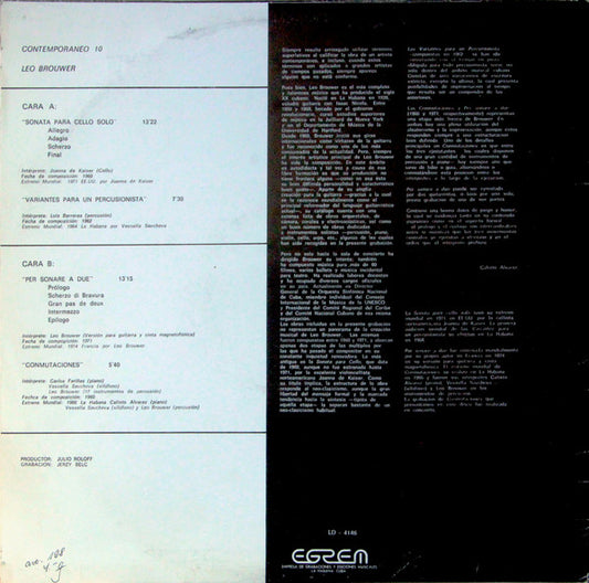 Leo Brouwer : Contemporaneos 10 (LP)