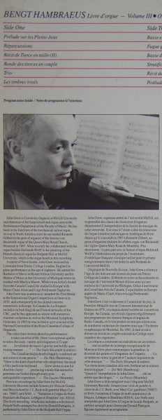 Bengt Hambraeus, John Grew : Livre D'Orgue -- Volume III (LP)