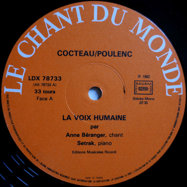 Jean Cocteau / Francis Poulenc : La Voix Humaine (LP, Album)