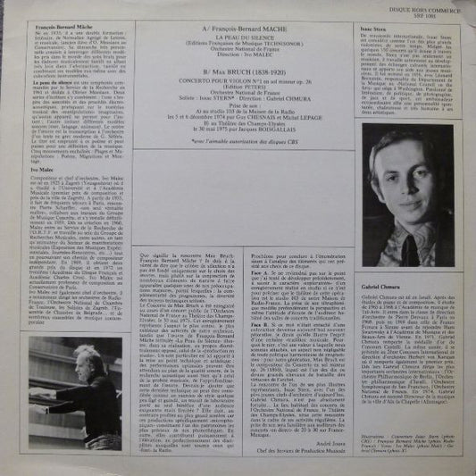 François-Bernard Mâche / Max Bruch : La Peau Du Silence / Concerto Pour Violon Et Orchestre (LP, Sté)