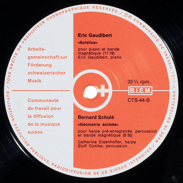 André Zumbach, Werner Kaegi, Eric Gaudibert, Bernard Schulé : Musiques Electro Acoustiques Et Instruments (LP)