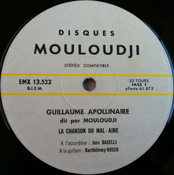 Guillaume Apollinaire / Mouloudji : Guillaume Apollinaire Dit Par Mouloudji (LP, Album)