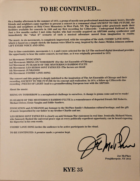 Joe McPhee & John Snyder (3) : To Be Continued (LP)