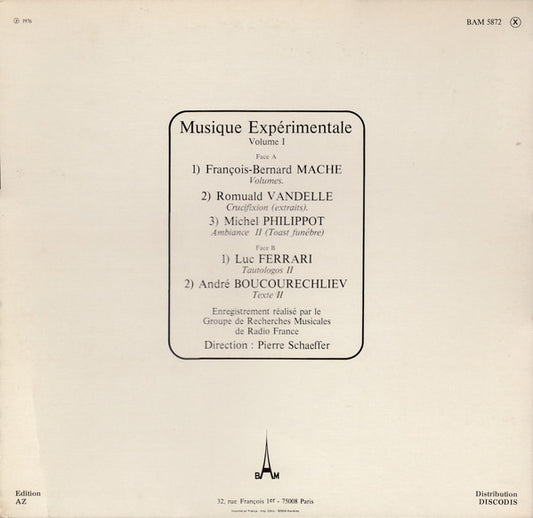 Groupe De Recherche De Radio France* : Musique Expérimentale (Vol. I) (LP, Album, RE, Gat)