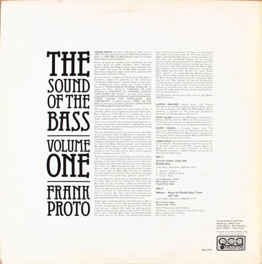 Frank Proto : The Sound Of The Bass - Volume One (LP, Album)