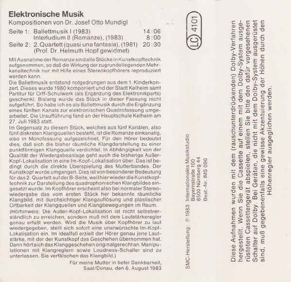 Josef Otto Mundigl : Elektronische Musik (Cass, Album, C50)