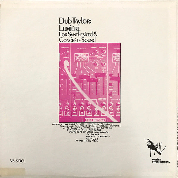 Dub Taylor (3) : Lumière For Synthesized & Concrète Sound (LP, Album, Blu)