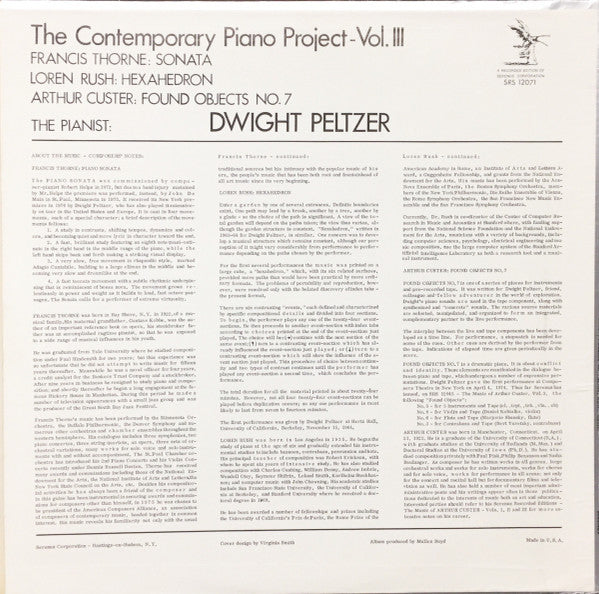 Dwight Peltzer - Francis Thorne / Loren Rush / Arthur Custer : The Contemporary Piano Project Volume III (LP, Album)