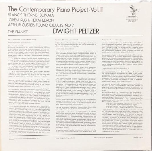 Dwight Peltzer - Francis Thorne / Loren Rush / Arthur Custer : The Contemporary Piano Project Volume III (LP, Album)