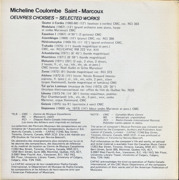 Micheline Coulombe Saint-Marcoux : Portrait Musical (7", EP)