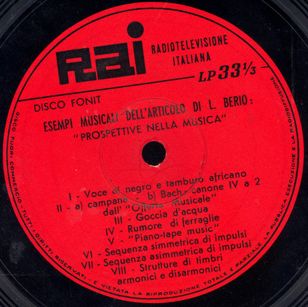 Luciano Berio : Prospettive Nella Musica (7", EP)