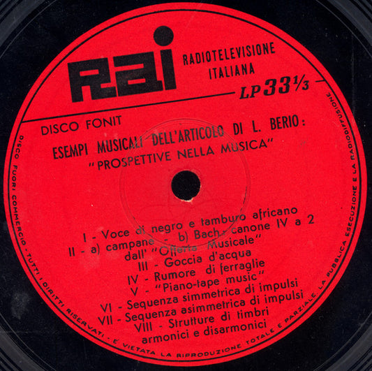 Luciano Berio : Prospettive Nella Musica (7", EP)