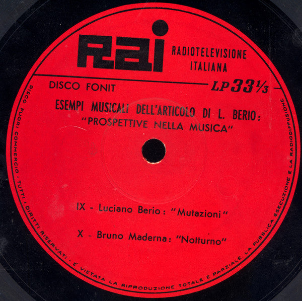 Luciano Berio : Prospettive Nella Musica (7", EP)