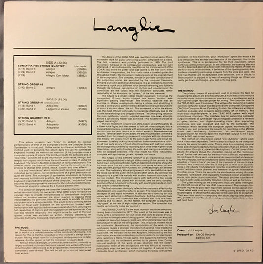 H.J. Langlie : The Computer Driven Synthesizer (LP, Album)