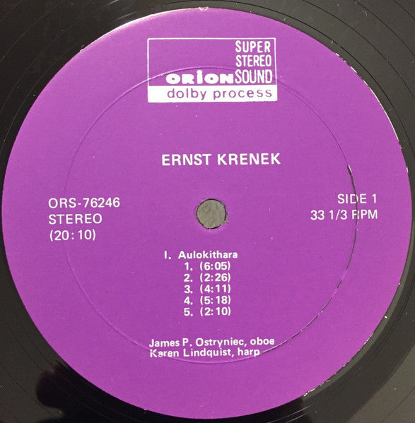Ernst Krenek : Aulokithara / Wechselrahmen / Three Sacred Pieces / Echoes From Austria (LP)