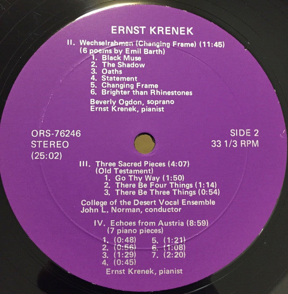 Ernst Krenek : Aulokithara / Wechselrahmen / Three Sacred Pieces / Echoes From Austria (LP)