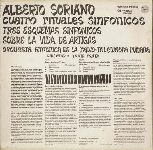 Alberto Soriano; Cuatro Rituales Sinfonicos, Tres Esquemas Sinfonicos Sobre la Vida de Artigas (LP)