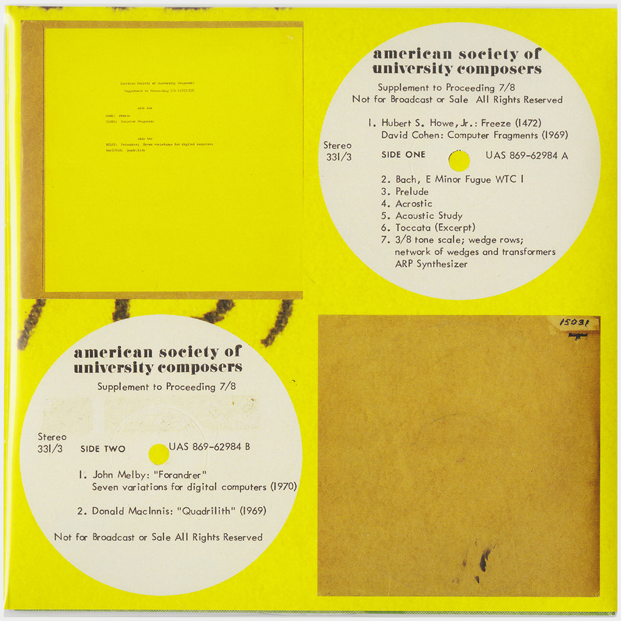 [CP 000.32 CD] American Society Of University Composers, Inc., Supplement to Proceeding 7/8
