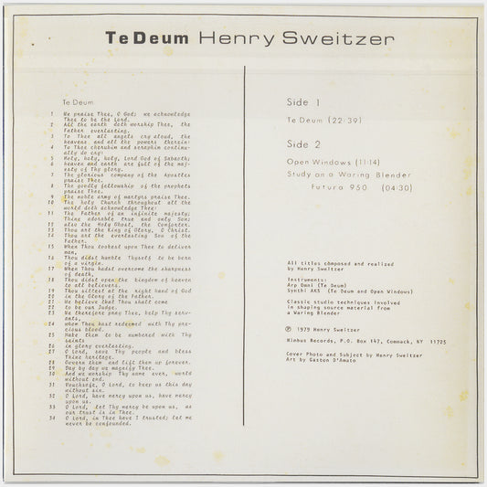[CP 179 CD] Henry Sweitzer; Te Deum: An Electronic Realization