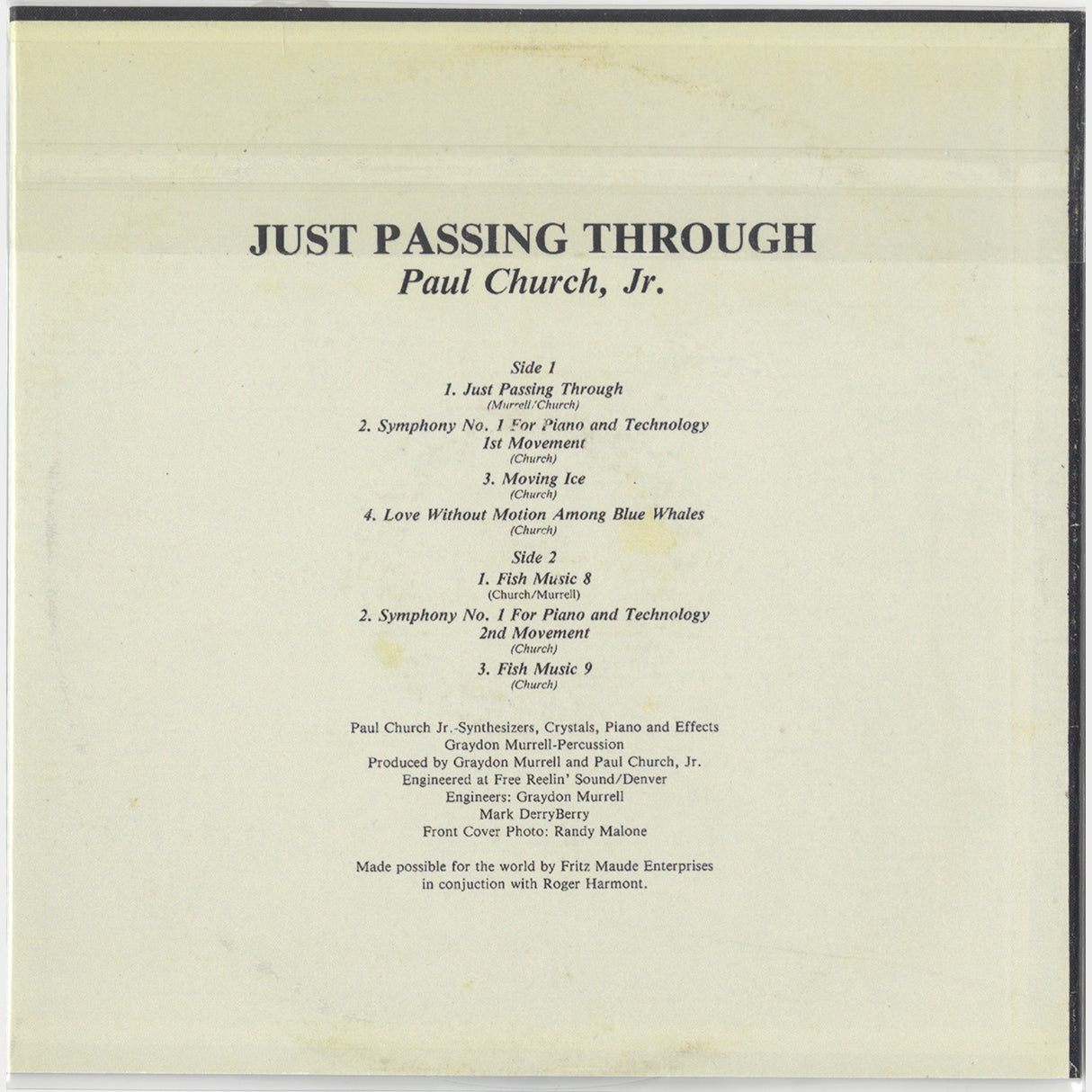 [CP 289 CD] Paul Church Jr.; Just Passing Through