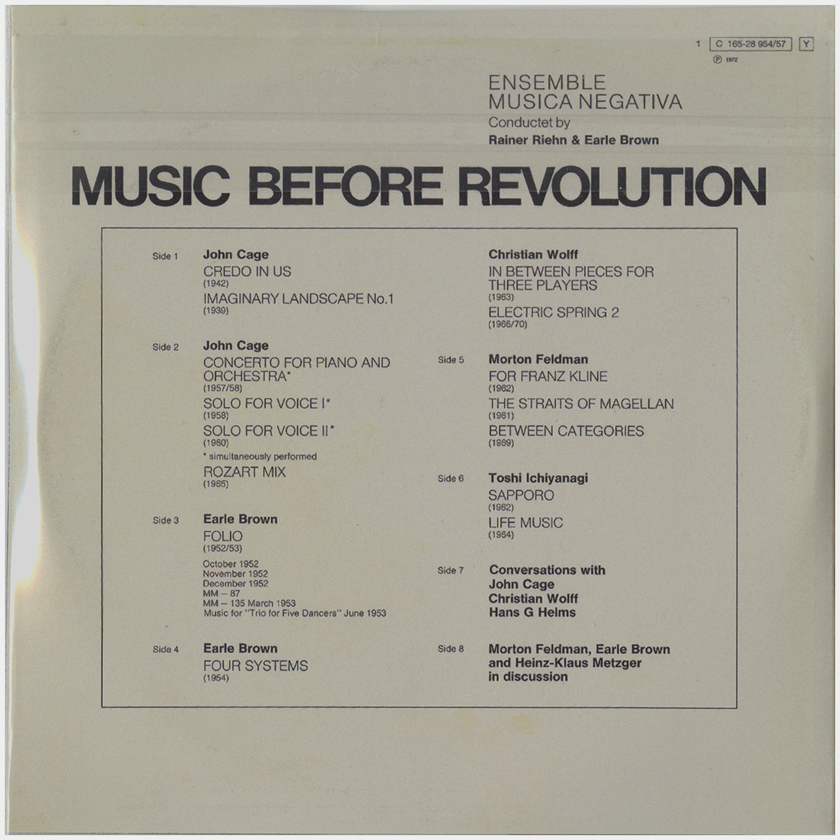 [CP 000.28 CD] Ensemble Musica Negativa; Music Before Revolution