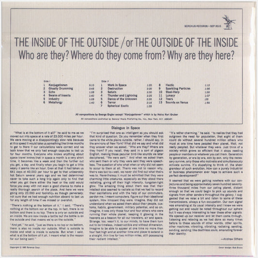 [CP 018 CD] George Engler, Heinz Karl Gruber; The Inside of the Outside /or The Outside of the Inside