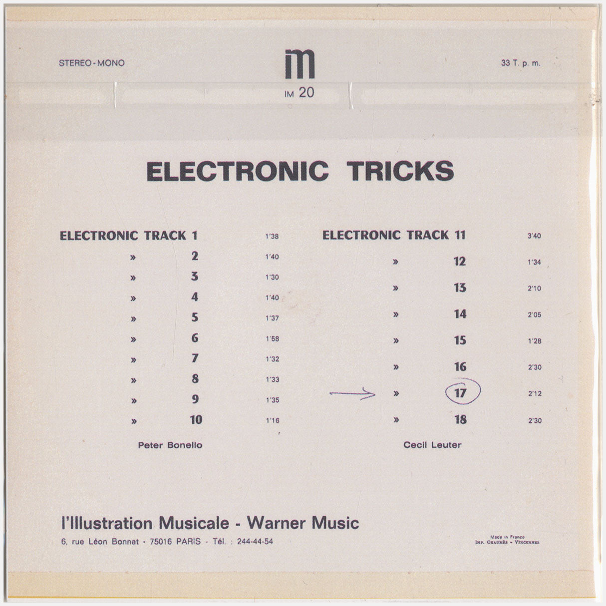 [CP 116 CD] Peter Bonello, Cecil Leuter; Electronic Tricks