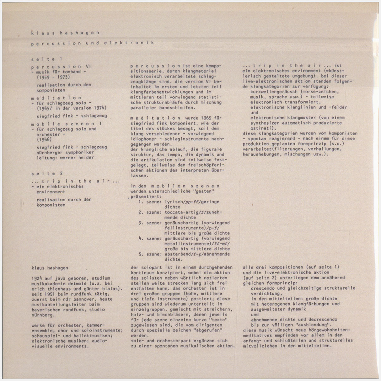 [CP 174 CD] Klaus Hashagen; Percussion und Elektronik