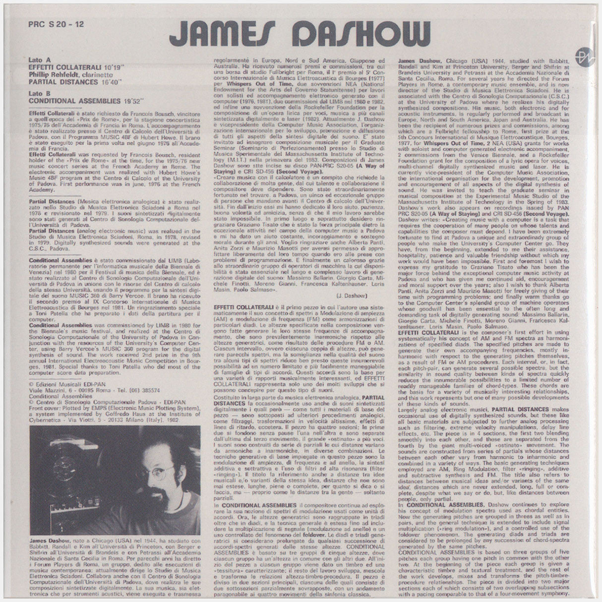 [CP 175 CD] James Dashow; Computer Music, Musica Elettronica+