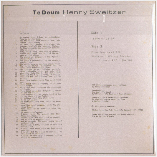 [CP 179 CD] Henry Sweitzer; Te Deum: An Electronic Realization