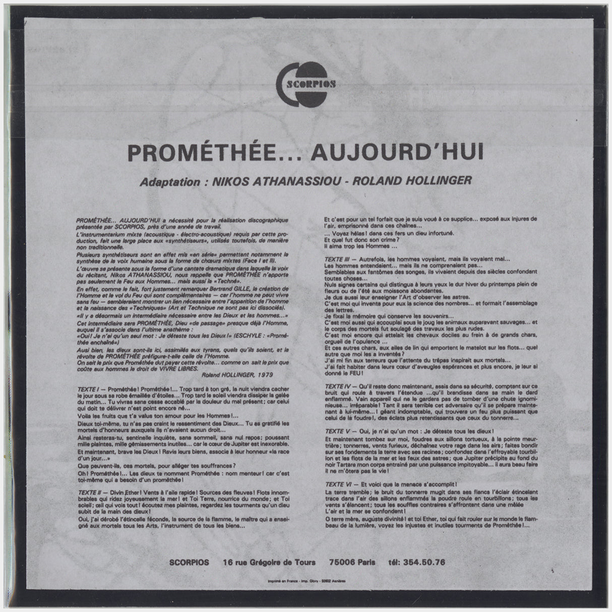 [CP 280 CD] Roland Hollinger; Bardo Thodol, Prométhée... Aujourd'Hui