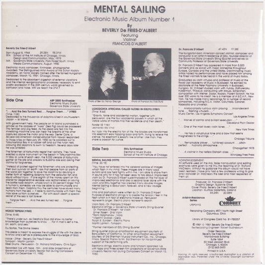 [CP 182 CD] Beverly De Fries-D'Albert; Mental Sailing