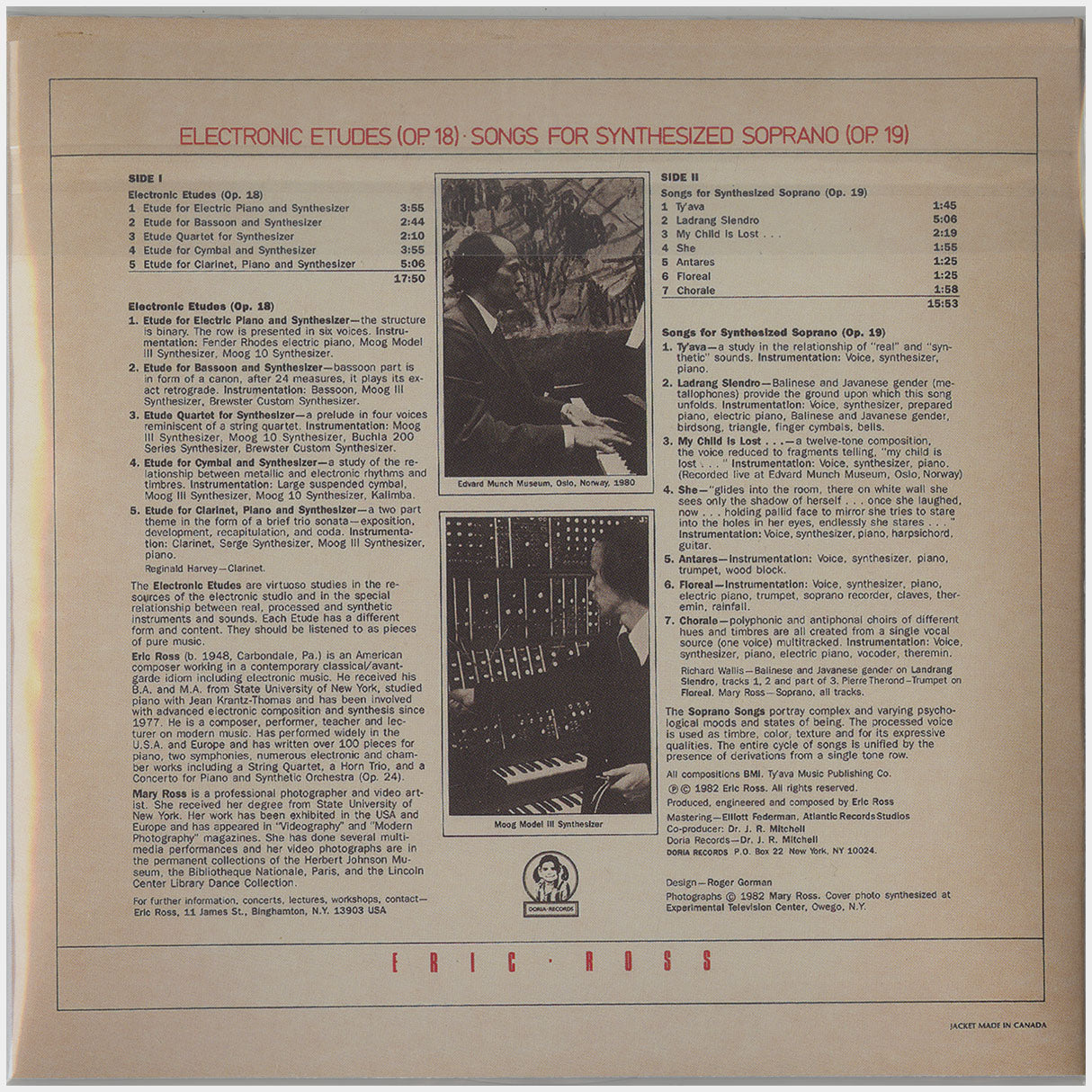 [CP 199.04 CD] Eric Ross; Electronic Etudes (Op. 18), Songs For Synthesized Soprano (Op. 19)