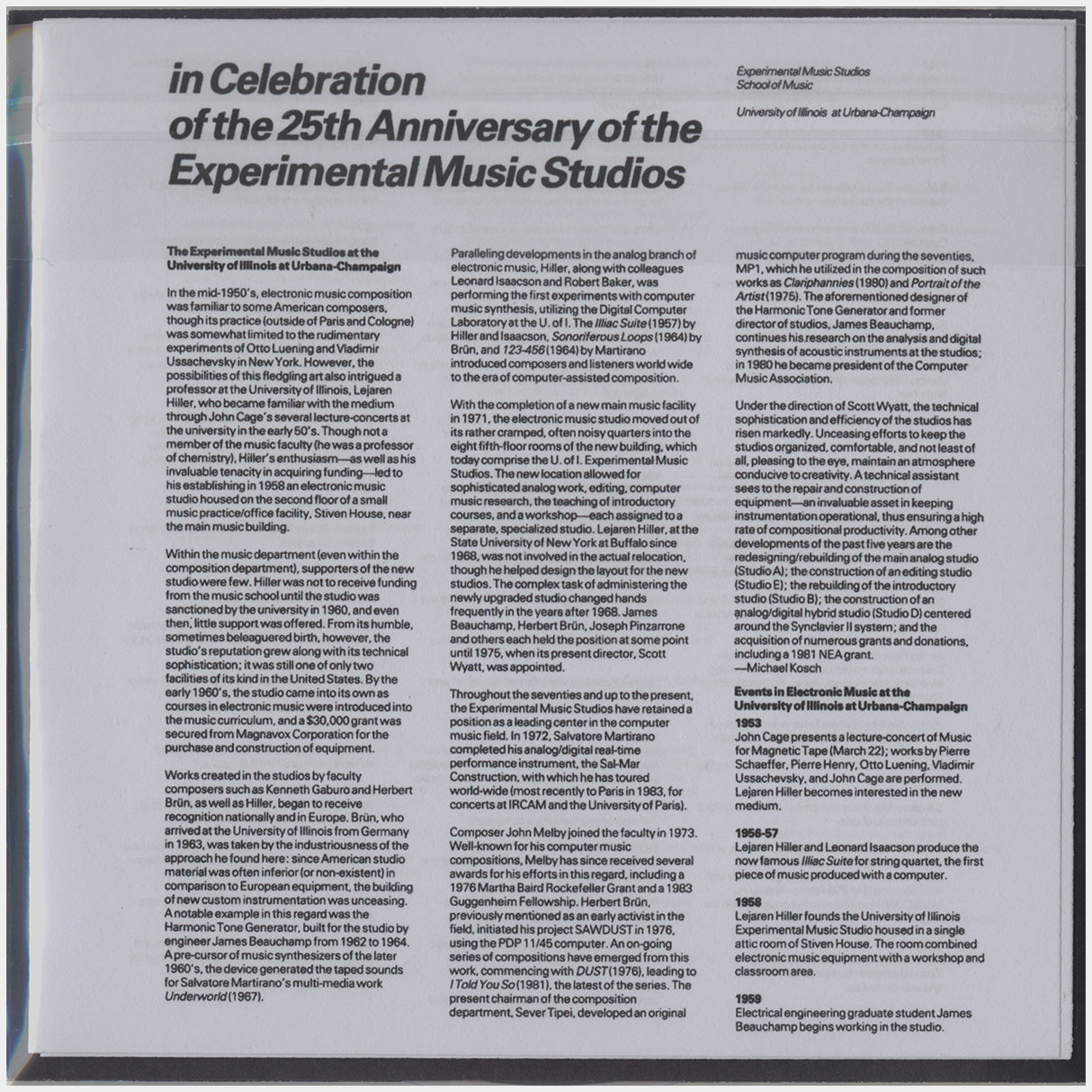 [CP 205 CD] in Celebration of the 25th Anniversary of the Experimental Music Studios