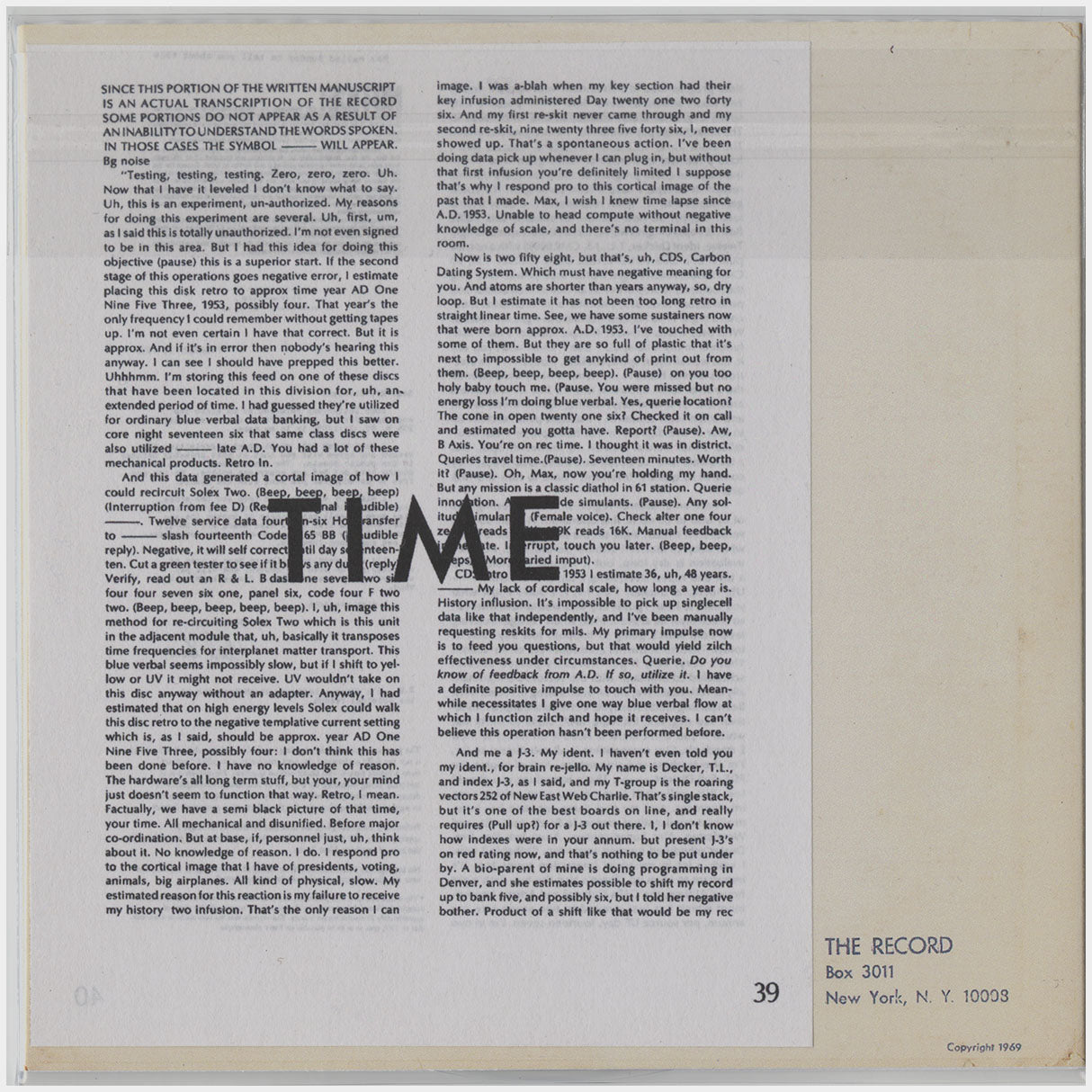 [CP 241.5 CD] Found On The Elevator, 205 W. 57, 2/11/69