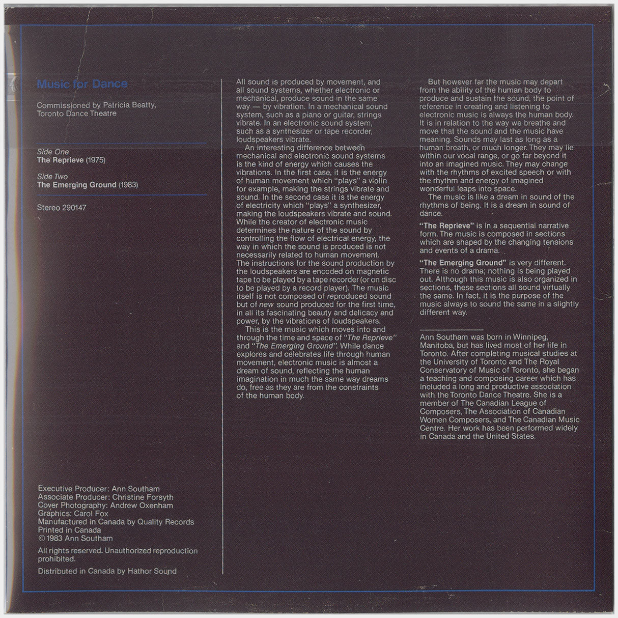 [CP 242 CD] Ann Southam; The Reprieve, The Emerging Ground+