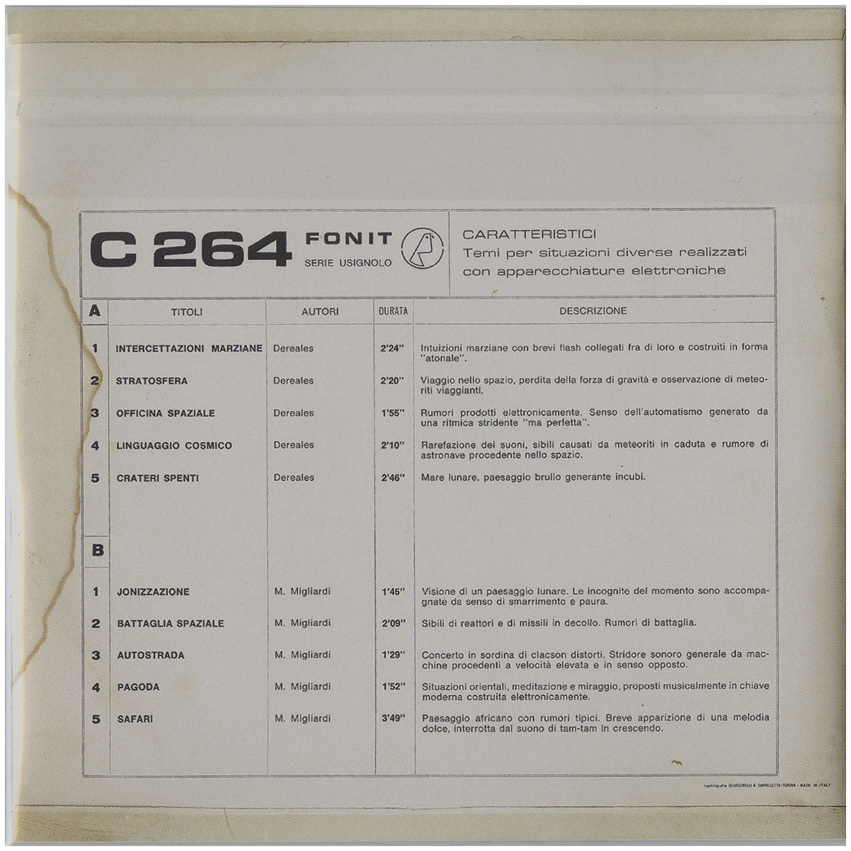 [CP 257 CD] Dereales, Mario Migliardi; Caratteristici (Temi Per Situazioni Diverse Realizzati Con Apparaecchiature Elettroniche)