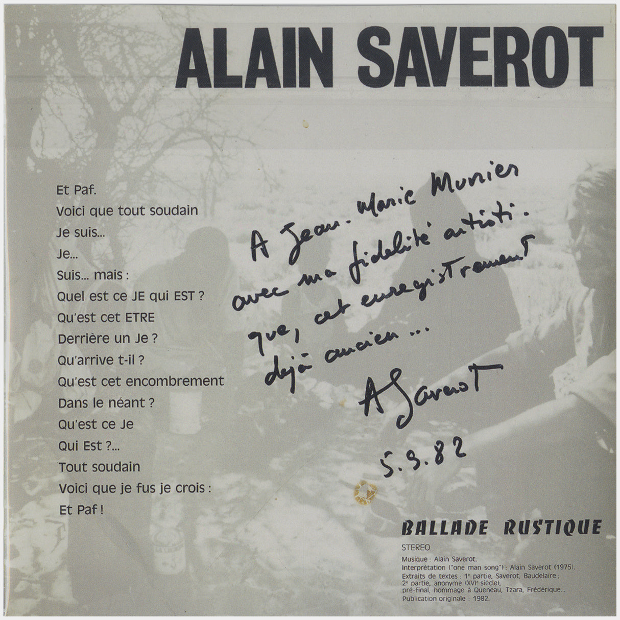 [CP 268 CD] Alain Saverot; Tirage De Tête, Ballade Rustique, Original Magma